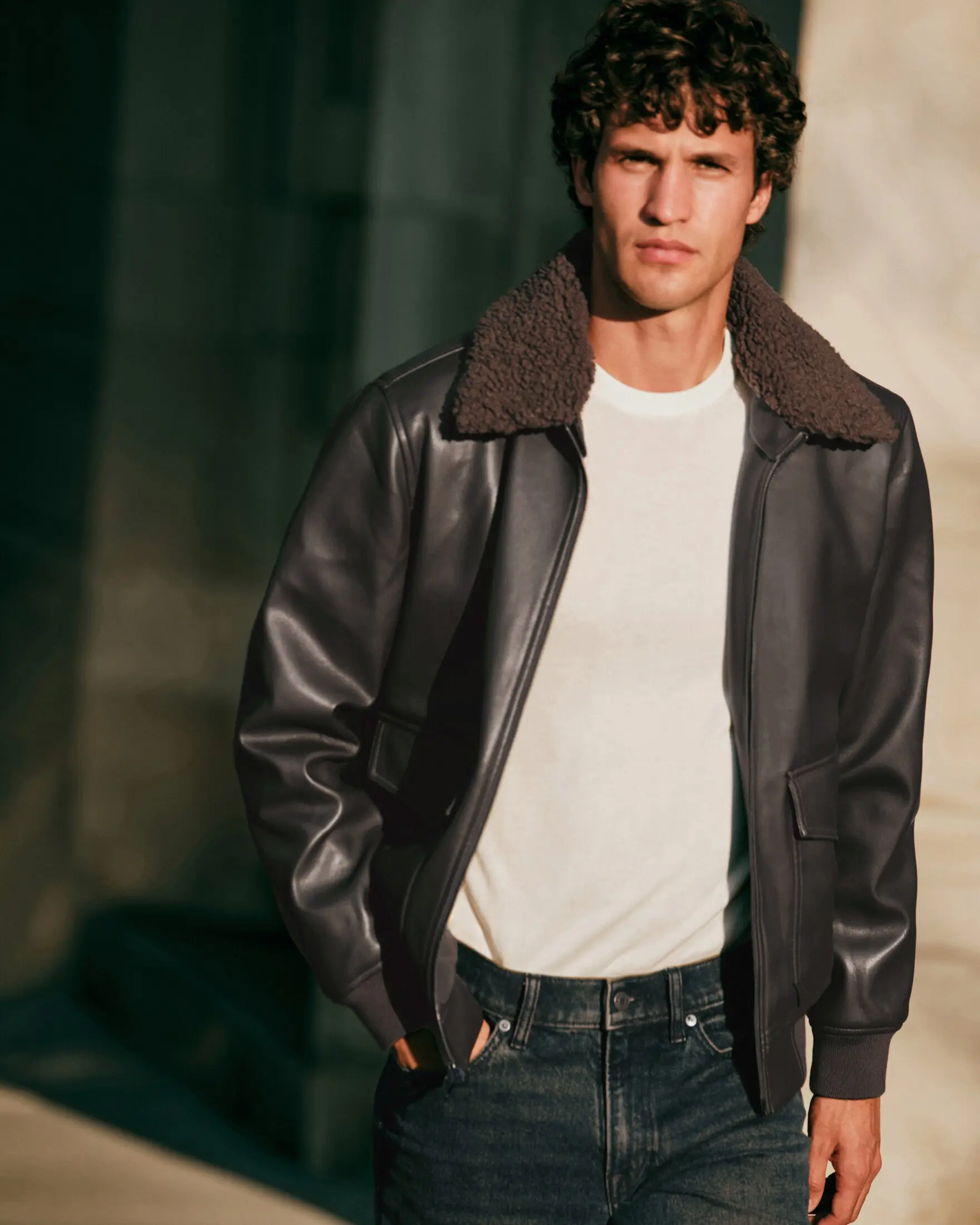 Express Removable Faux Sherpa Collar Aviator Jacket