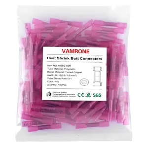 100PCS Heat Shrink Butt Wire Connectors 22-16 AWG, Insulated Waterproof Electrical Wire Connectors Automotive Marine Grade Wire Crimp Terminals Butt Splices, Ideal for Boat, Truck, Red