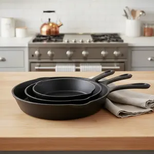 360 Stand Pre-Seasoned Heat-Retentive Traditional Black Cast Iron Frying Pan Set (Model 666727) - Kitchen Cookware, Ideal Gift