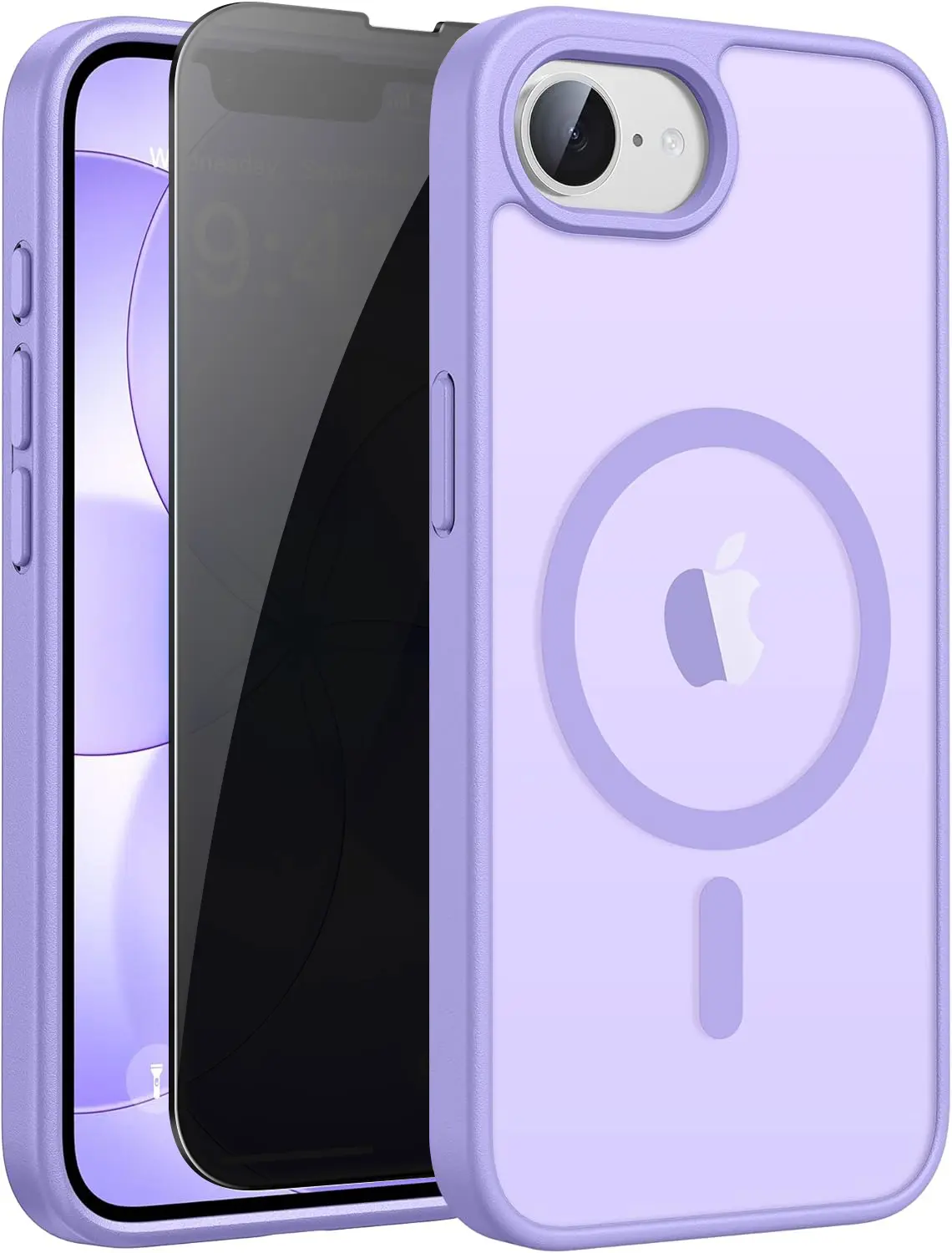 Magnetic iPhone 16E/17E Cover with Privacy Screen Protector, MagSafe-Compatible Translucent Matte Anti-Scratch Slim Protection Cellphone Accessories, Light Purple