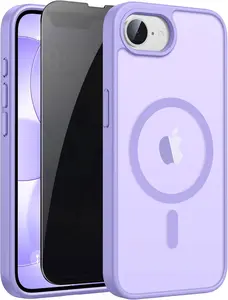 Magnetic for iphone 17E/16E Case with Privacy Screen Protector, Compatible with MagSafe, Translucent Matte Anti-Scratched Slim Case for iphone 17E/16E,Light purple