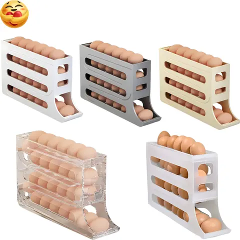 4 Tiers Egg Holder for Fridge, Automatic Egg Rolling Rack, 30 Eggs Storage Rack, Egg Distributor for Refrigerator, Egg Storage Rack for Kitchen