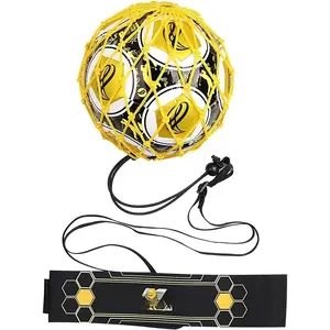 Hands-Free Soccer Kick/Throw Trainer,  Ball Locked Net Design, Adjustable  Belt & Cord Suit for  Levels (Fits Ball Size 3, 4, 5)