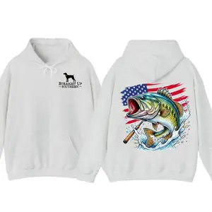 Patriotic Bass Fishing Hoodie American Flag Largemouth Bass Graphic Angler Pullover Gift for Fishing Lovers Men