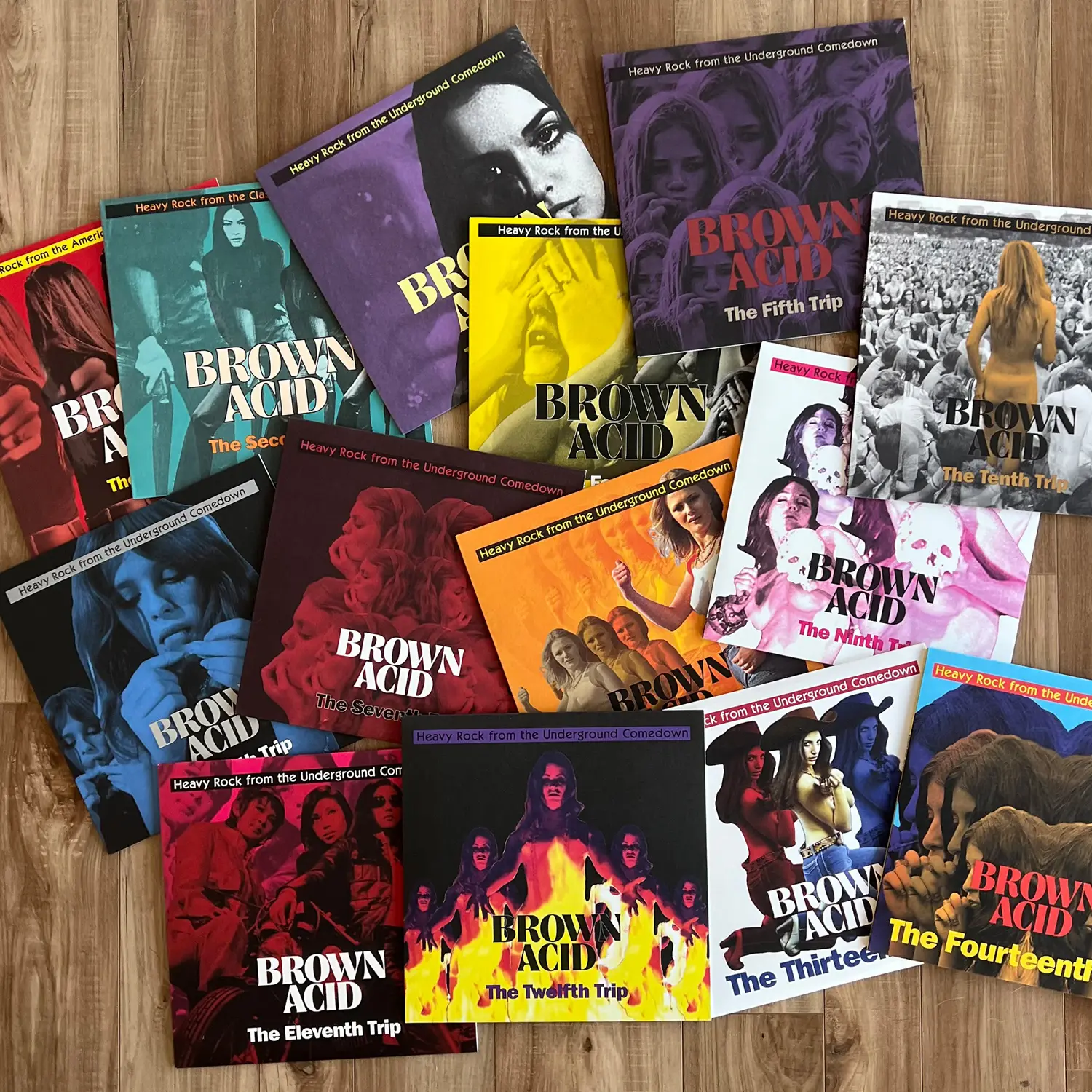 Brown Acid 1-20 All Trips Vinyl LPs - 20 Editions of Heavy Rock from the Underground Comedown - 140 Gram Pressed on Various Colored Vinyl - Over 140 Tracks