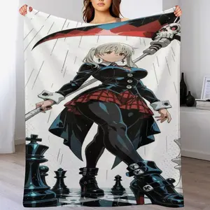 Maka Albarn Soul Eater Blanket, Anime Death Scythe Throw, Chess Board Cozy Fleece, Maka Albarn Fan Art Blanket, Soul Eater Room Decor