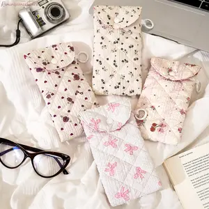 4-Pack Women's Kawaii Floral & Bow Print Glasses Bag, Quilted Soft Eyeglass Case with Snap Button, Lightweight Portable Storage Ideal for Travel, Daily Carry & Holiday Gifting tiktokshopspringglowup
