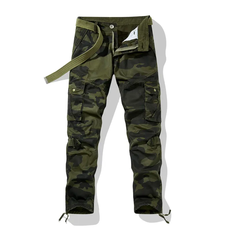 Men’s High Waist Camo Cotton Cargo Trouser - Stylish, Knitting, Baggy Straight Below the Ankle, Deep Pocket, All Seasons Winter Casual Plus Size, Camouflage Design Army Camo Men’s Pants