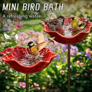 Handmade Metal Garden Flower Stake, Outdoor Bird Feeder, Bee Watering Station, Ground Insert Tray, Butterfly Bowl, Bird Bath, Garden Decor