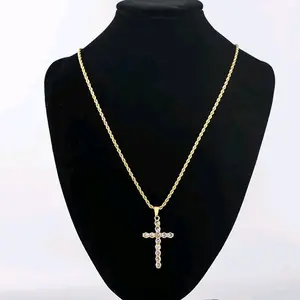 Hip hop stainless steel Viking gold and silver cross pendant necklace zircon men's and women's necklace
