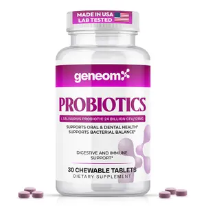 Geneomx Probiotics L. Salivarius 24 Billion CFU - Supports Oral Digestive & Immune Health - Chewable Tablets for Better Gut Health Bacterial Balance Non-GMO Gluten Free Vegan - 30 Count - Healthcare