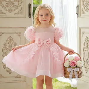 3068 girl pink dress sweet dress suitable for girl's first birthday baptism birthday party birthday gift