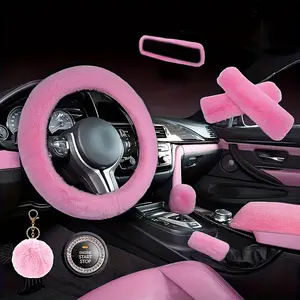 Solid Color Car Steering Wheel Cover (9 Counts/set), Soft Plush Steering Wheel Protector, Solid Color Car Steering Wheel Cover for Women & Girls, Interior
