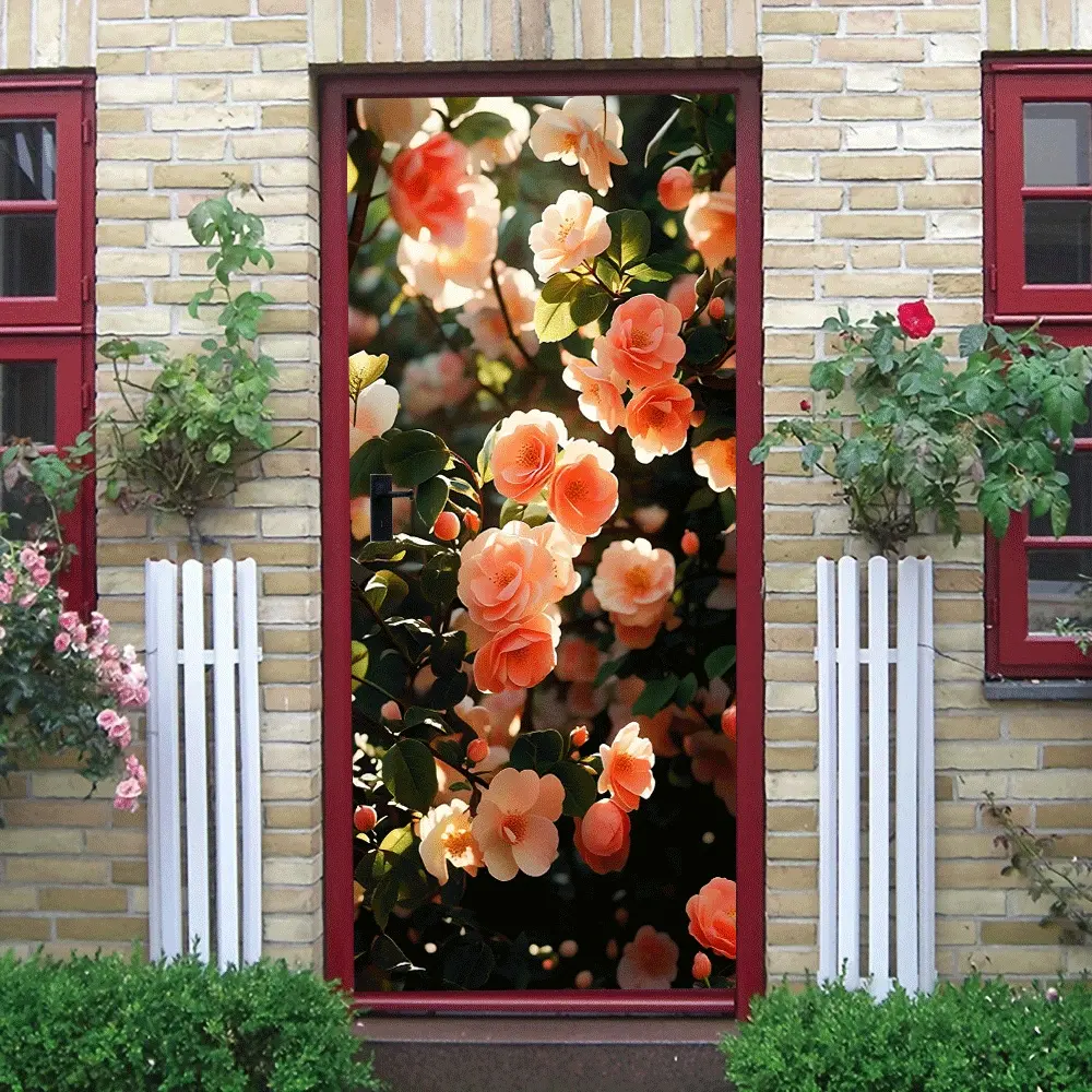 2pcs Warm Romantic Pink Camellia Wall Stickers Living Room Bedroom Entrance Wall Decor Stickers Self Adhesive Removable Flower Decals Home Decor Art Wall Stickers  Collage Self-Adhesive Door Sticker