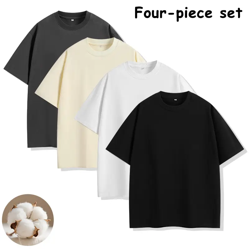 Men’s 4-Pack 100% Cotton Oversized Crew Neck Short Sleeve T-Shirts, Solid Plain Basic Tees, Four-Piece Bundle, Breathable Loose Fit, Casual Summer Layering Tops