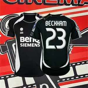 0607 Retro away No. 23 Beckham black and white short-sleeved fan version football jersey
