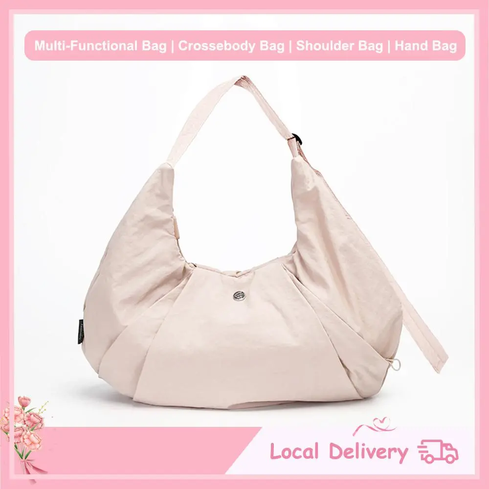 Pleated Crescent Crossbody & Shoulder Bag for Women, Lightweight Waterproof Nylon Tote with Adjustable 13-32" Strap for Everyday Carry, Adjustable Hands-Free Women's Crossbody & Shoulder Bags, Convertible Women's Crossbody & Shoulder Bags
