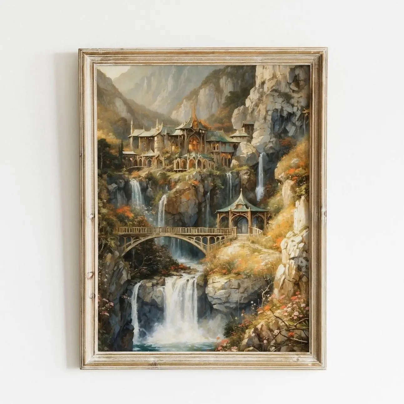 Fantasy River Landscape Art Print, Enchanted Forest Poster, Magical Woodland Wall Decor K