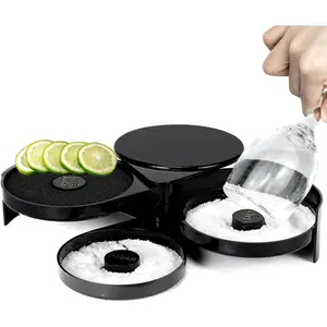 1 Pack 3 Tier Black Plastic Bar Glass Rimmer for Cocktail Margarita Salt Rimmer Set with Sponge Bartender Tool Bar Accessories for Home Bar