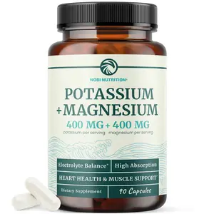 Nobi Nutrition Potassium Magnesium Supplement 400mg Potassium 400mg Magnesium 90 Capsules for Heart Health Muscle Support Energy Bone Health Sleep Mood Support - Healthcare