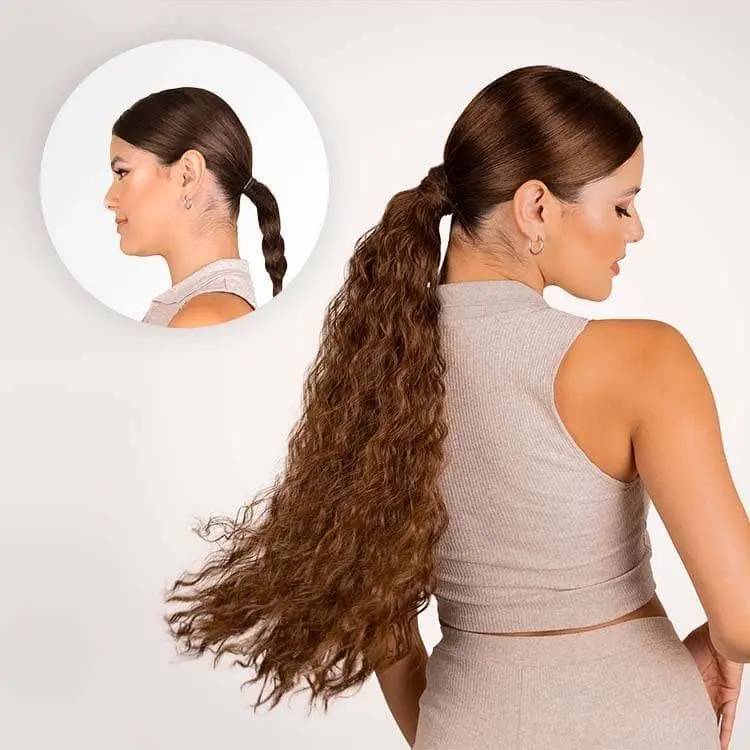 INH Hair Shayla 26in Mermaid Spiral Wave Ponytail Extension, Synthetic Wrap Around Clip In Hair Piece with Tapered Ends, All Hair Types 125g