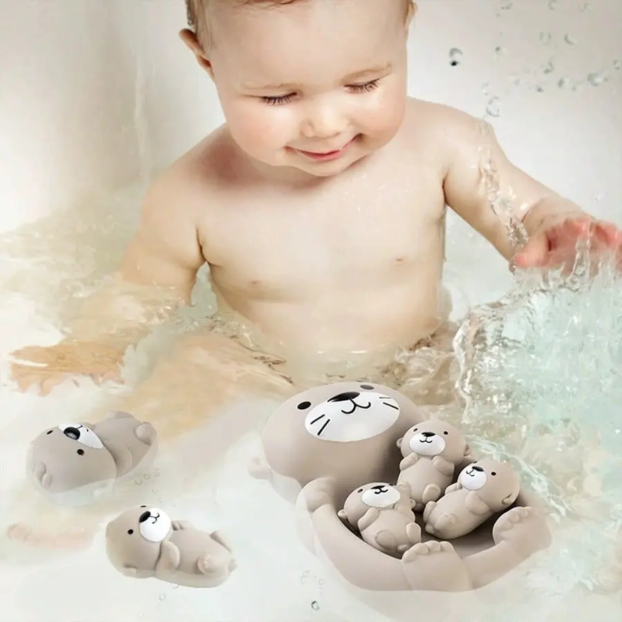 Children Floating Otter Bath Toy Set, Sealed Float Play Toys, Baby Animal Bath Toys, Family Bathtub Toys, Mother's Day Gift, Birthday Gift