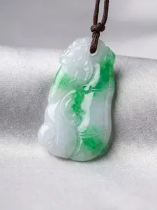 Natural Jade Ruyi Prosperity Pendant • Icy Green Hand-Carved Jade Necklace Genuine