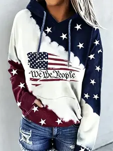 Women's Fashion Western Hoodies Aztec Style American flag Print Graphic Sweatshirts, Loose Polyester Fiber Pullover Hoodies Clothes Tops,Ladies Clothes for All Seasons