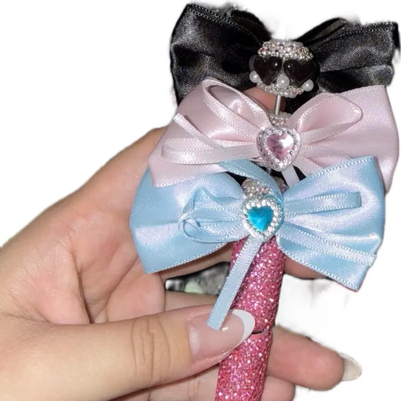 10PC Satin Bows with Heart Beads