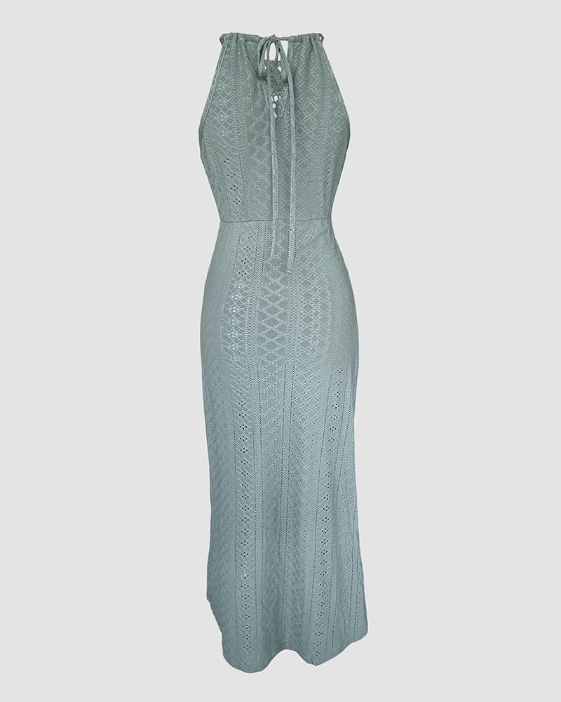 ChicMe Women's St. Patrick's Day Halter Hollow-out A Line Sleeveless Front Slit Ruched Maxi Wedding Guest Dress Vacation Dress ChicMe Women's St. Patrick's Day Halter Hollow-out A Line Sleeveless Front Slit Ruched Maxi Wedding Guest Dress Vacation Dress