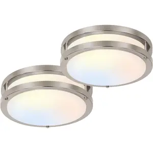 10 inch Flush Mount LED Ceiling Light Fixture, 17W 1100lm, 2700K/3000K/3500K/4000K/5000K Adjustable Ceiling Lights, Brushed Nickel Saturn Dimmable Lighting for Hallway Bathroom - 2 Pack