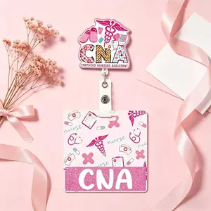 Pink CNA Badge Reel and Matching Badge Buddy, Retractable ID Badge Holder with Swivel Clip, Gift for Certified Nursing Assistant