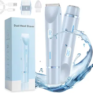 2-in-1 Dual Head Bikini Shaver for Women, Portable Electric Razor & Precision Trimmer, Painless Body Hair Remover for Sensitive Areas & Underarms, Waterproof Rechargeable Travel Beauty Tool for Smooth Skin & Ingrown Hair Prevention