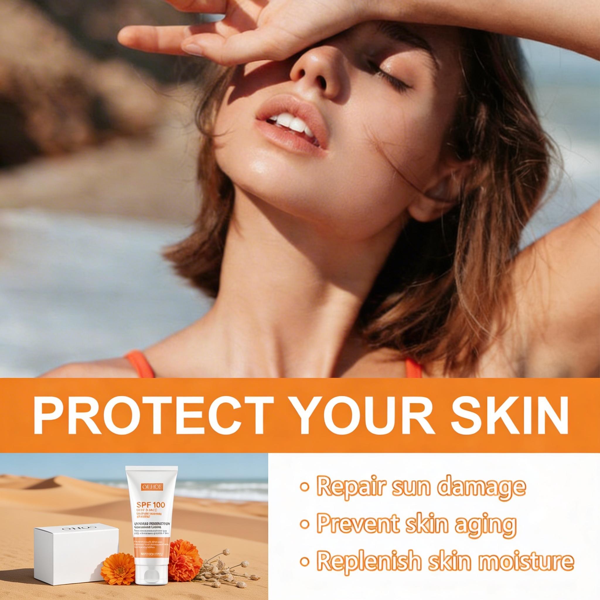 OUHOE Protection Sunscreen Lotion SPF 100, Broad Spectrum UVA/UVB Face & Body Sunscreen, Non-Greasy Lightweight Hydrating, Anti-Aging Daily Protection for All Skin Types shield flex 50