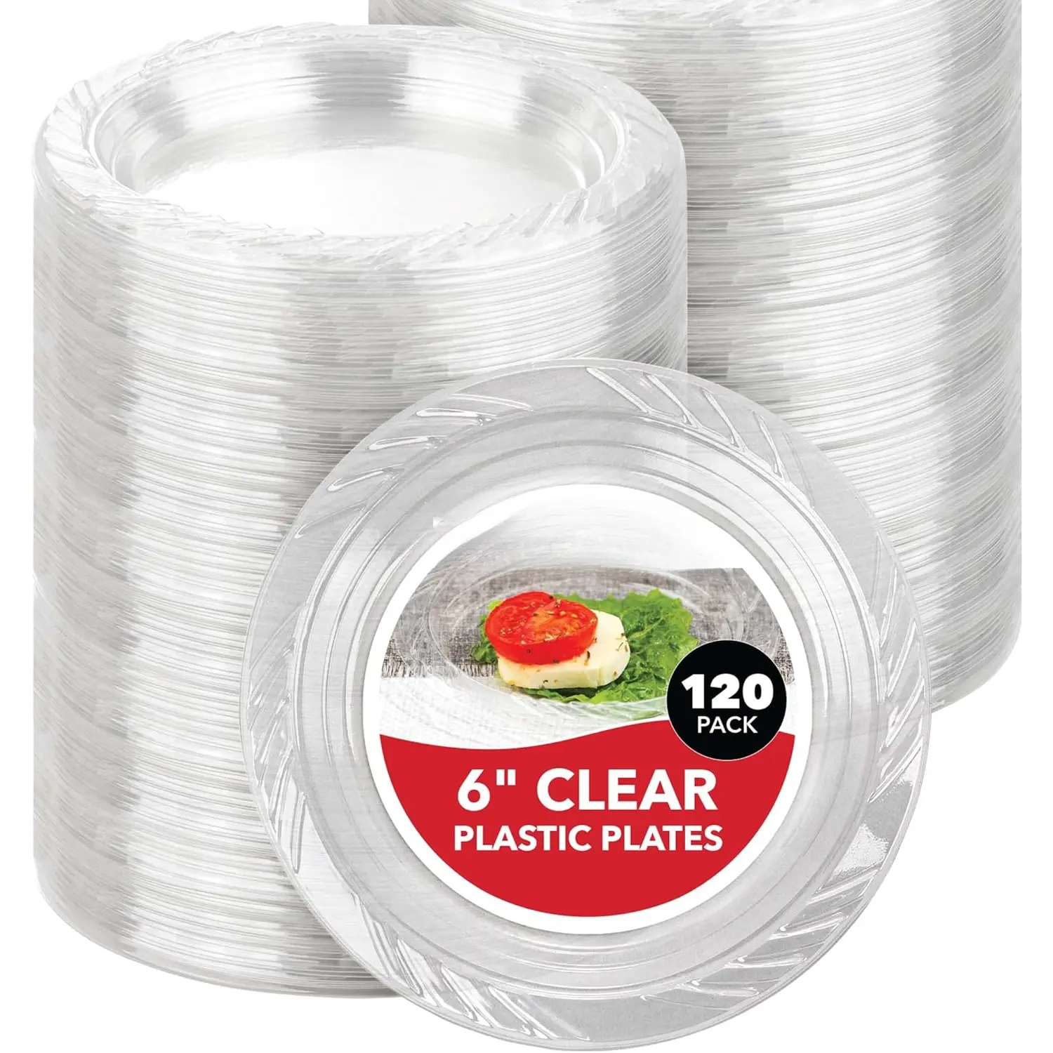 6-Inch Clear Plastic Dessert Plates (120 Pack) Flexible Disposable Clear Plates for Dessert & Appetizers, Crystal Clear Small Plates for Parties & Catering, Clear Plastic Party Plates