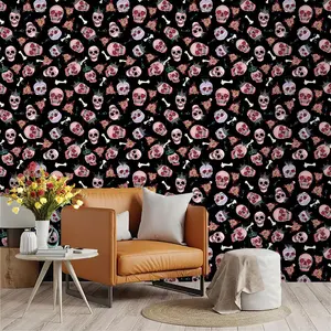 Skull Pattern Wallpaper, PVC Material, Self-Adhesive, Easy to Apply, Ideal for Kitchen, Living Room, Bedroom, Wall Decor