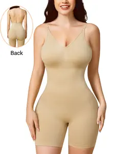 Women's Seamless Shapewear Bodysuit Backless Design Straps Adjustable Waist Control Shorts, Casual All Season Wear for Women