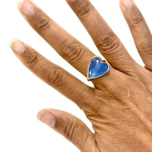 Siberian Blue Quartz Gold Ring - Heart-Shaped Gemstone Jewelry for Women