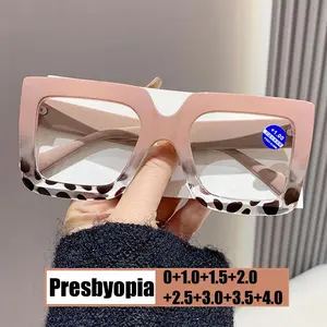 Women's Large Oversized Reading Glasses Fashion Unisex Square Presbyopia Eyeglasses Stylish Gradient Anti-blue Light Glasses