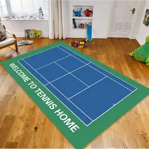 Welcome To Tennis Home Flannel Area Rug - Tennis Court Print Soft Mat for Living Room & Kids Room, Non-Slip Sports Home Decor #TennisCourtRug #WelcomeHomeMat #SportsHomeDecor #TennisLoverCarpet #NonSlipFlannelRug