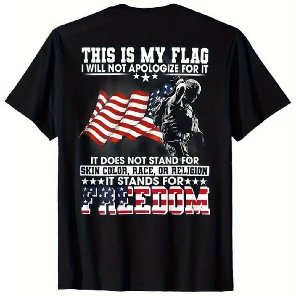 Patriotic "Stand for Freedom" Tee - Vintage American Flag Cotton Shirt,Men Tshirt Menswear Top graphic tees men gifts, Natural, Shortsleeve
