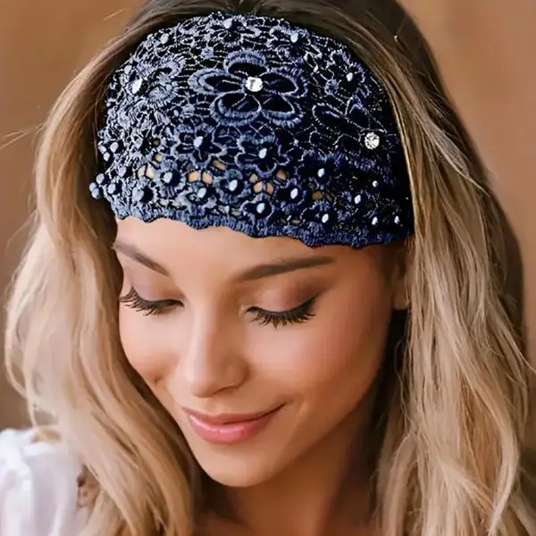 Elegant Lace Pearl 3pc Headband Wide Stretchy Breathable Hair Accessory for Women Perfect for Casual and Formal Outfits Canvas Material Comfortable All-Day Wear