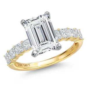 1.71 to 5.96 Ct Emerald Cut Lab Grown Diamond Engagement Ring for Women | 14K Two-Tone Gold | IGI Certified | E-F Color | VS1-VS2 Clarity | Wedding Anniversary Ring | Size 5, 6, 7, 8, 9