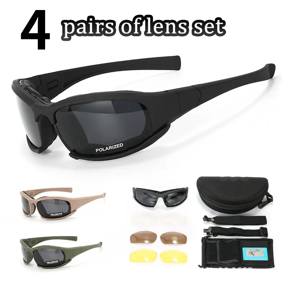New 4 Lens Tactical Goggles - Polarized Windproof & Dustproof Safety Glasses for Outdoor Sports (Climbing, Cycling, Fishing)