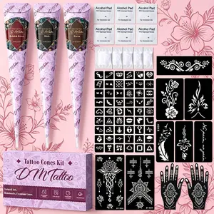 Natural Plant Henna Tattoo Kit, Temporary Waterproof Non-Blotting Body Art, Complete Template Tools, Portable and Easy to Use