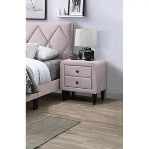Light Pink Color Velvet Gorgeous 1pc Nightstand Bedside Table 2x Drawers Bedroom Furniture Sleek Design Tempered Legs, side table, bedside furniture, side table with drawers and shelves, suitable for bedrooms and living rooms
