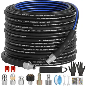Sewer Jetter Kit for  Washer(100FT),1/4" NPT Drain Cleaner Hose 5800PSI with 3 Sewer Jet Nozzles, Corsage Pin,Marking Ring,Spray Nozzle,Teflon Tape&Gloves