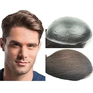 【TIMIA】Men's wig, men's wig replacement system, European human hair, men's wig PU material, comfortable and breathable, (8x10#4 light brown), suitable for Christmas and Halloween