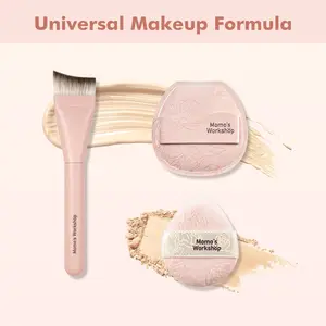 Momo's Workshop Satin Rose Edition Rosy Reverie Trio Cosmetics Kit - 3-Piece Makeup Brushes & Sponge Set with Fish Tail Brush, Flat Blending Sponge, Velour Powder Puff for Foundation, Powder, Flawless Finish