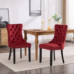 Velvet Dining Chairs Set of 2, Kitchen & Dining Room Chairs Set of 2,  Modern Tufted Upholstered Dining Chairs with Nailhead Trim，Solid Wood Legs and Metal Pulling Ring, for Dining Room Living Room
